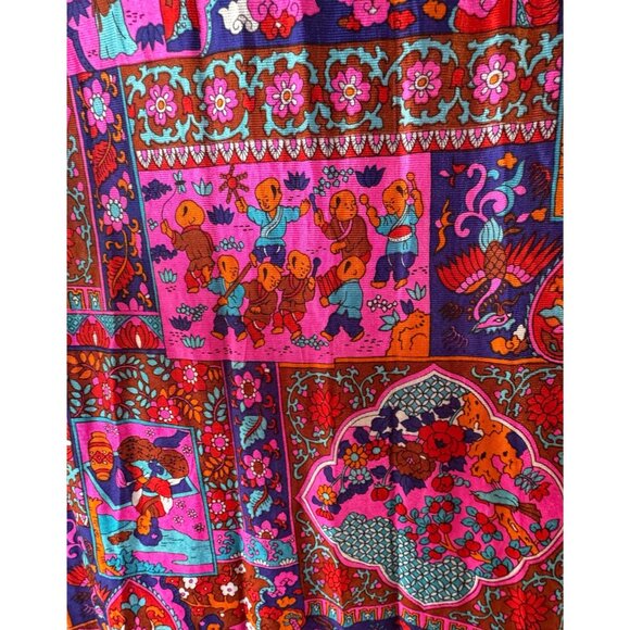 Vintage 70s dress, magenta, fuchsia, turquoise, orange, red novelty print, funky - Picture 4 of 10